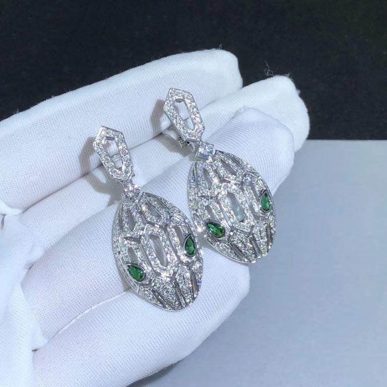 BVLGARI SERPENTI MALACHITE DIAMOND EARRINGS SILVER