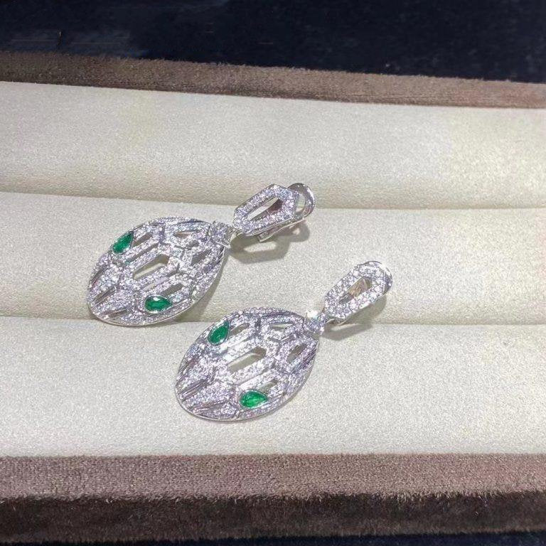 BVLGARI SERPENTI MALACHITE DIAMOND EARRINGS SILVER
