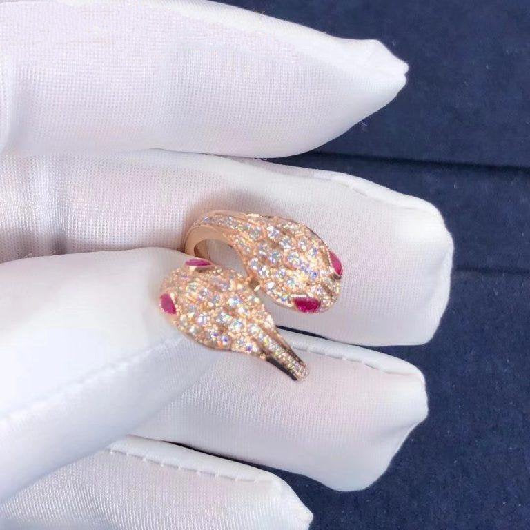 BVLGARI SERPENTI RING PINK DIAMOND DOUBLE SNAKE