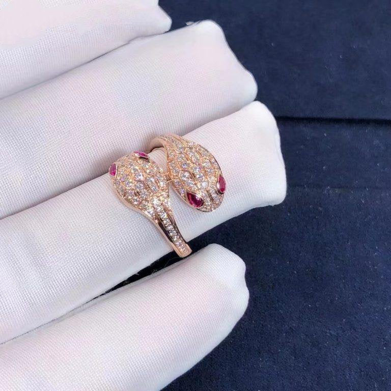 BVLGARI SERPENTI RING PINK DIAMOND DOUBLE SNAKE