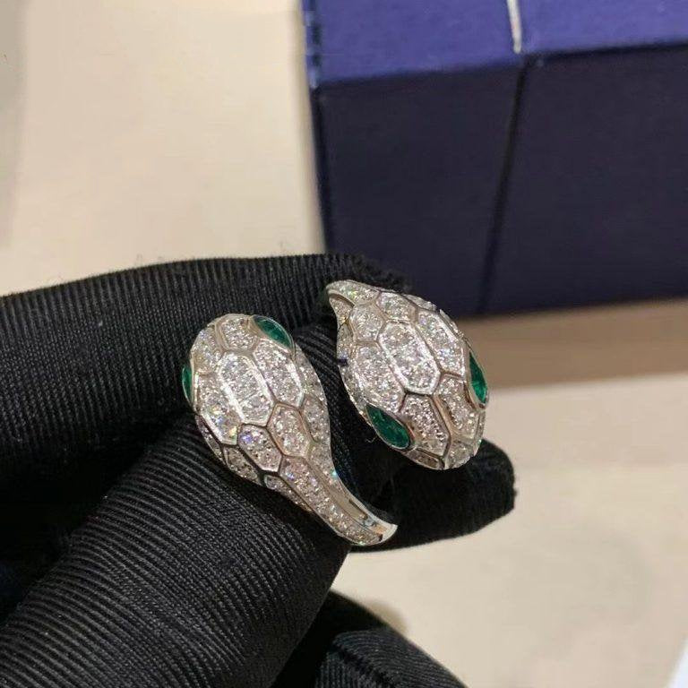 BVLGARI SERPENTI RING MALACHITE DIAMOND DOUBLE SNAKE
