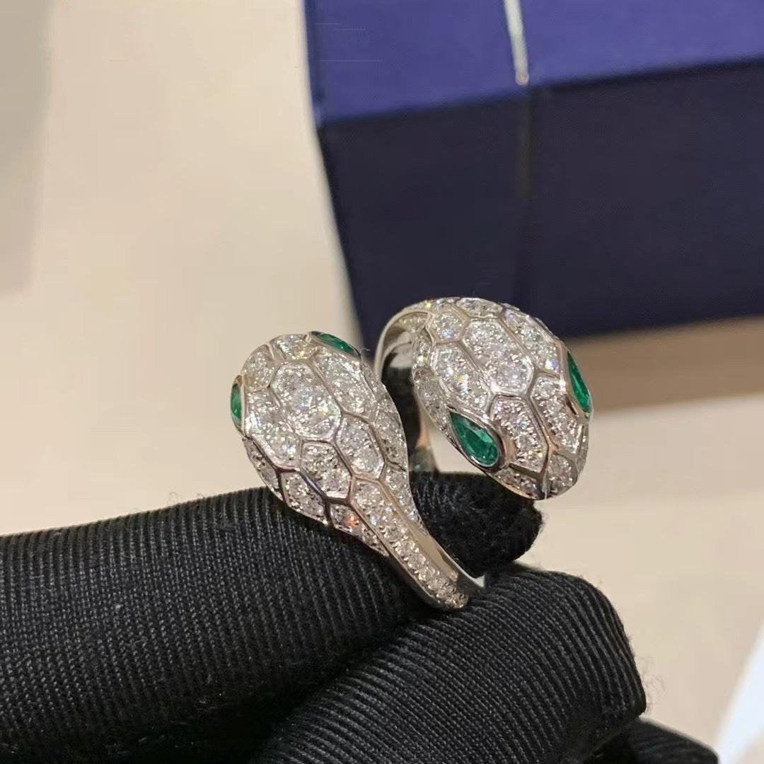 BVLGARI SERPENTI RING MALACHITE DIAMOND DOUBLE SNAKE