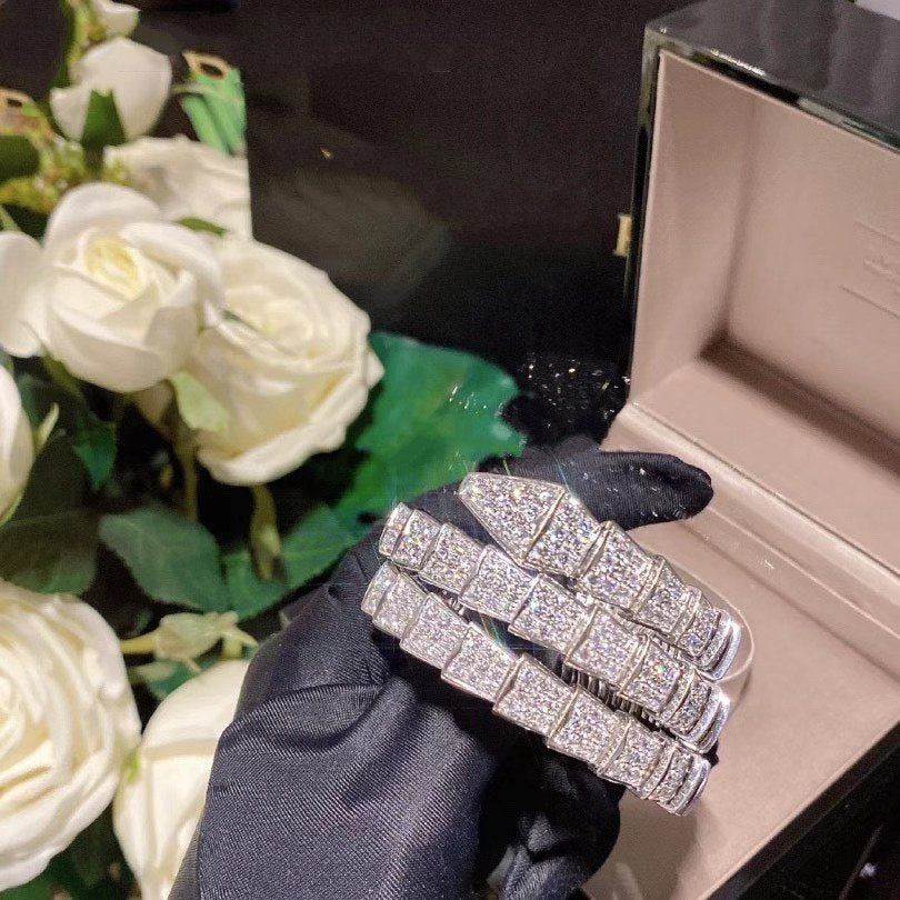 BVLGARI SERPENTI BRACELET 8MM SILVER DIAMOND DOUBLE ROW