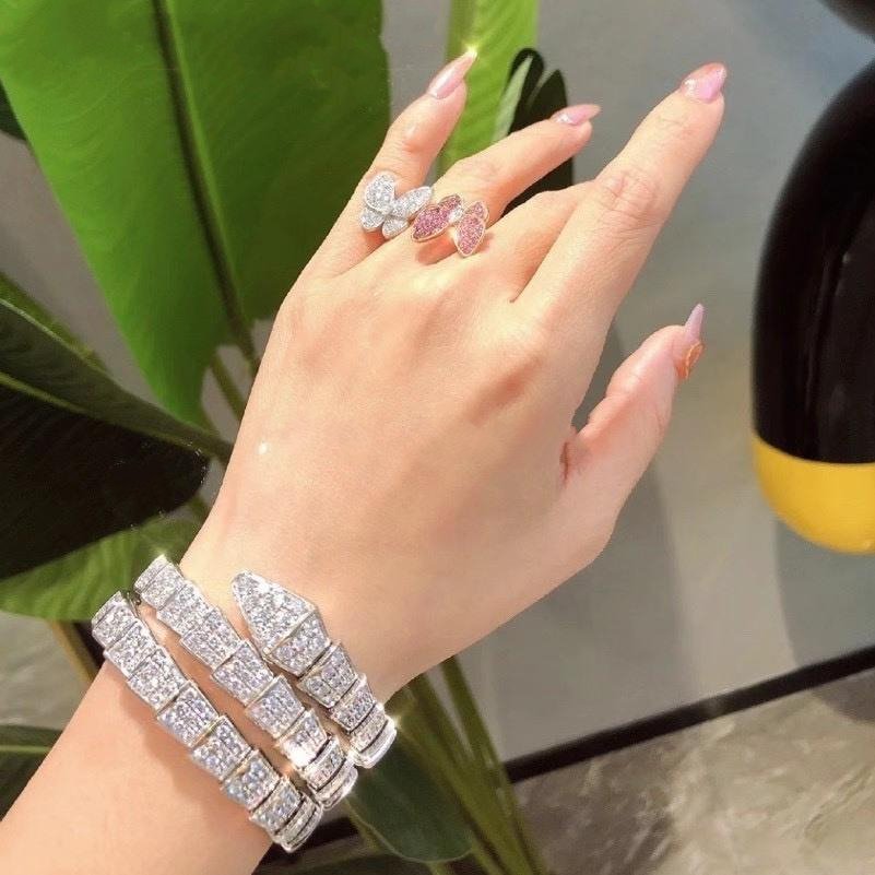 BVLGARI SERPENTI BRACELET 8MM SILVER DIAMOND DOUBLE ROW
