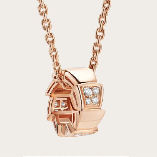 BVLGARI SERPENTI PEDANT DIAMOND PINK GOLD NECKLACE
