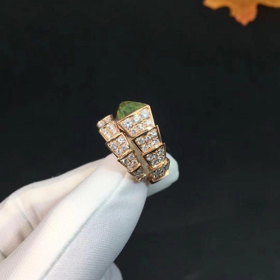 BVLGARI SERPENTI RING PINK GOLD DIAMOND MALACHITE