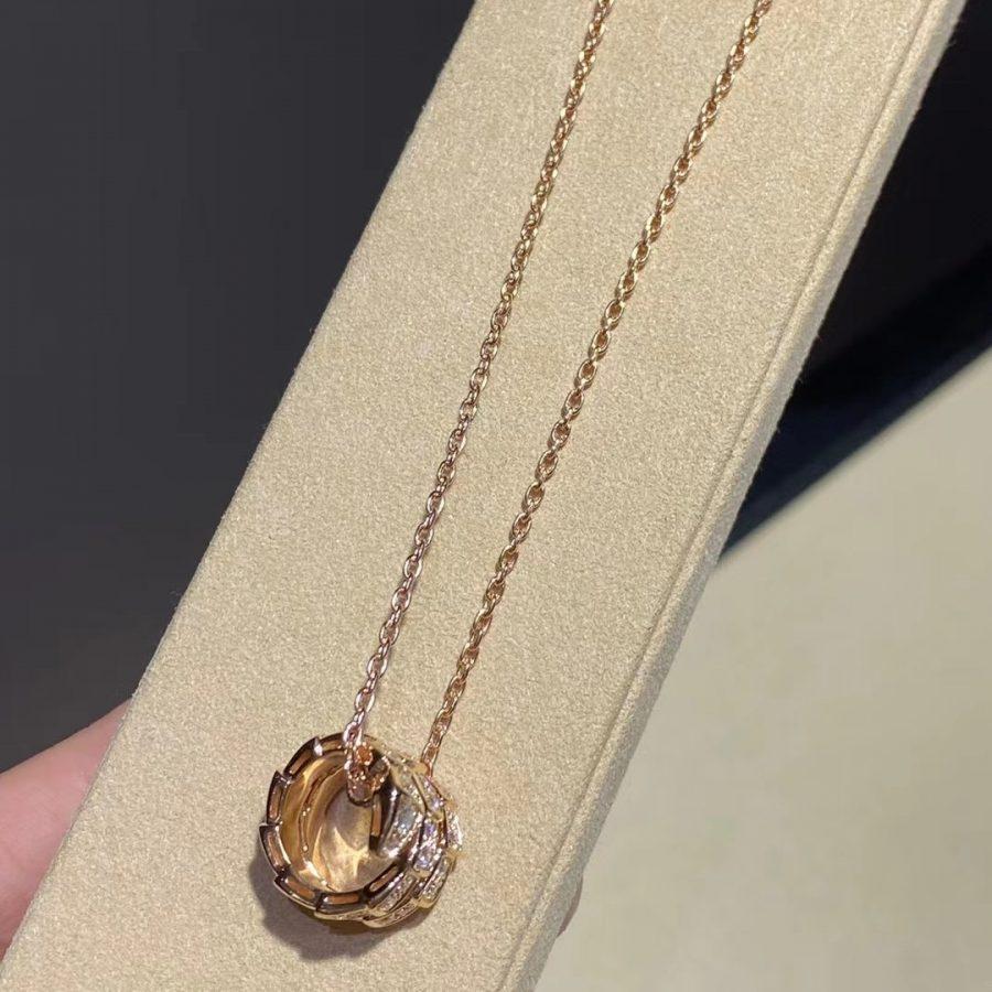 BVLGARI SERPENTI PINK GOLD NECKLACE DOUBLE RING DIAMOND