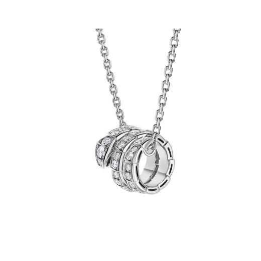 BVLGARI SERPENTI SILVER NECKLACE DOUBLE RING DIAMOND