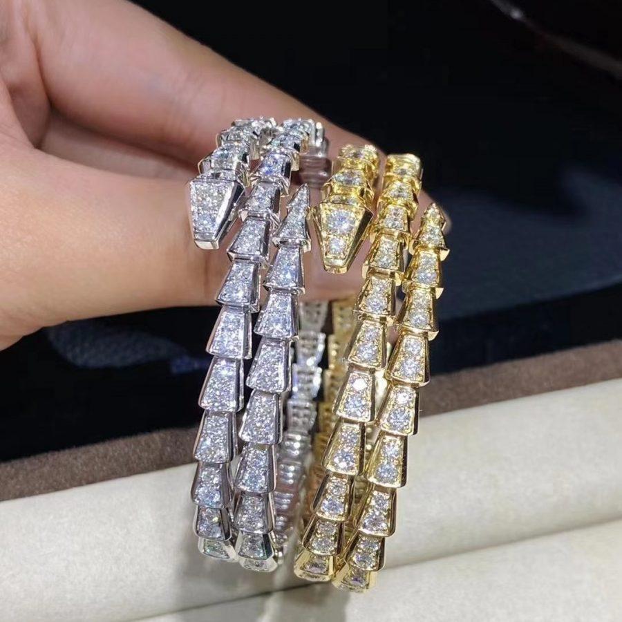 BVLGARI SERPENTI BRACELET GOLD DIAMOND DOUBLE ROW