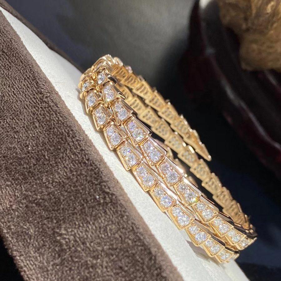BVLGARI SERPENTI BRACELET GOLD DIAMOND DOUBLE ROW
