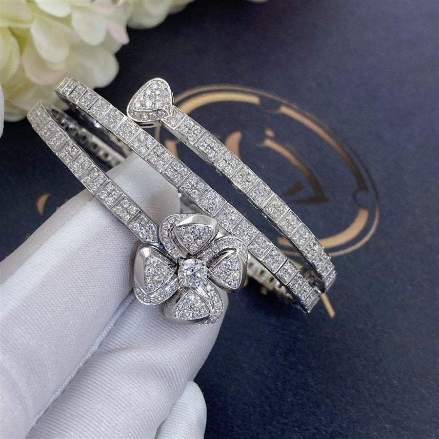 BVLGARI FIOREVER BRACELET SILVER DIAMOND DOUBLE ROW