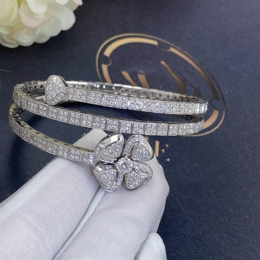 BVLGARI FIOREVER BRACELET SILVER DIAMOND DOUBLE ROW
