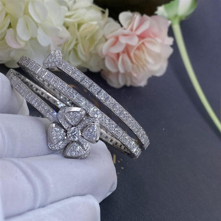 BVLGARI FIOREVER BRACELET SILVER DIAMOND DOUBLE ROW