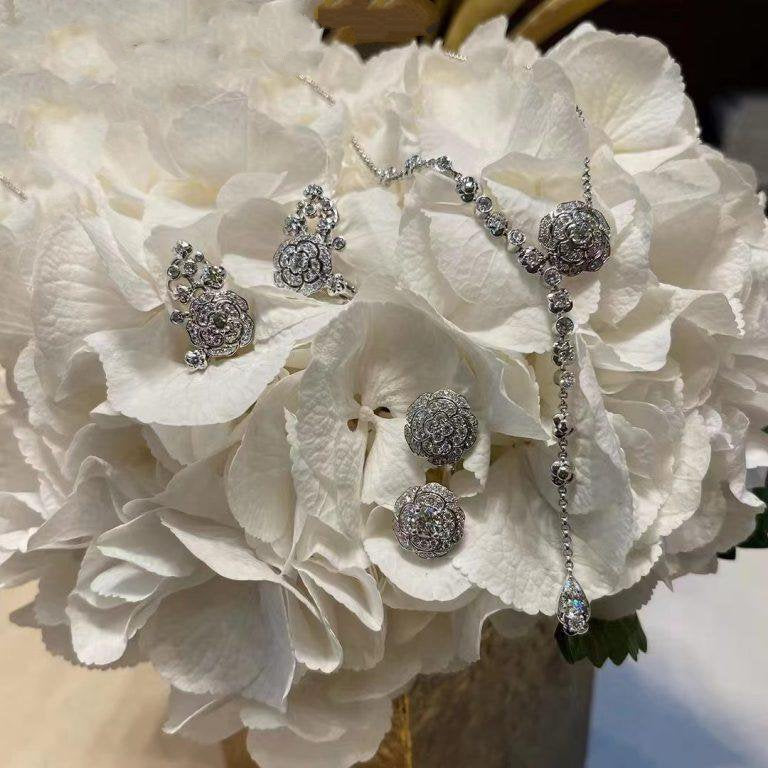 Chanel Bouton De Camelia Silver Diamond Necklace