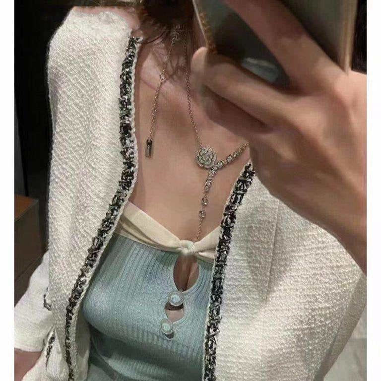 Chanel Bouton De Camelia Silver Diamond Necklace