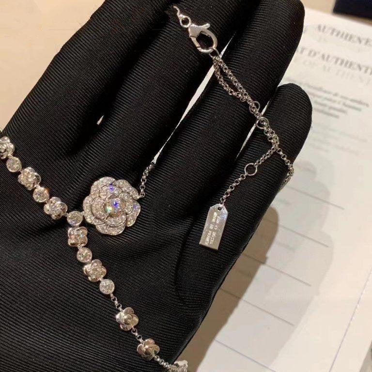Chanel Bouton De Camelia Silver Diamond Necklace