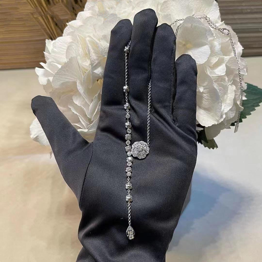 Chanel Bouton De Camelia Silver Diamond Necklace