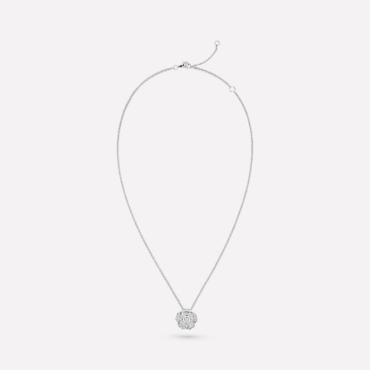 Chanel Bouton De Camelia Necklace Silver Diamond