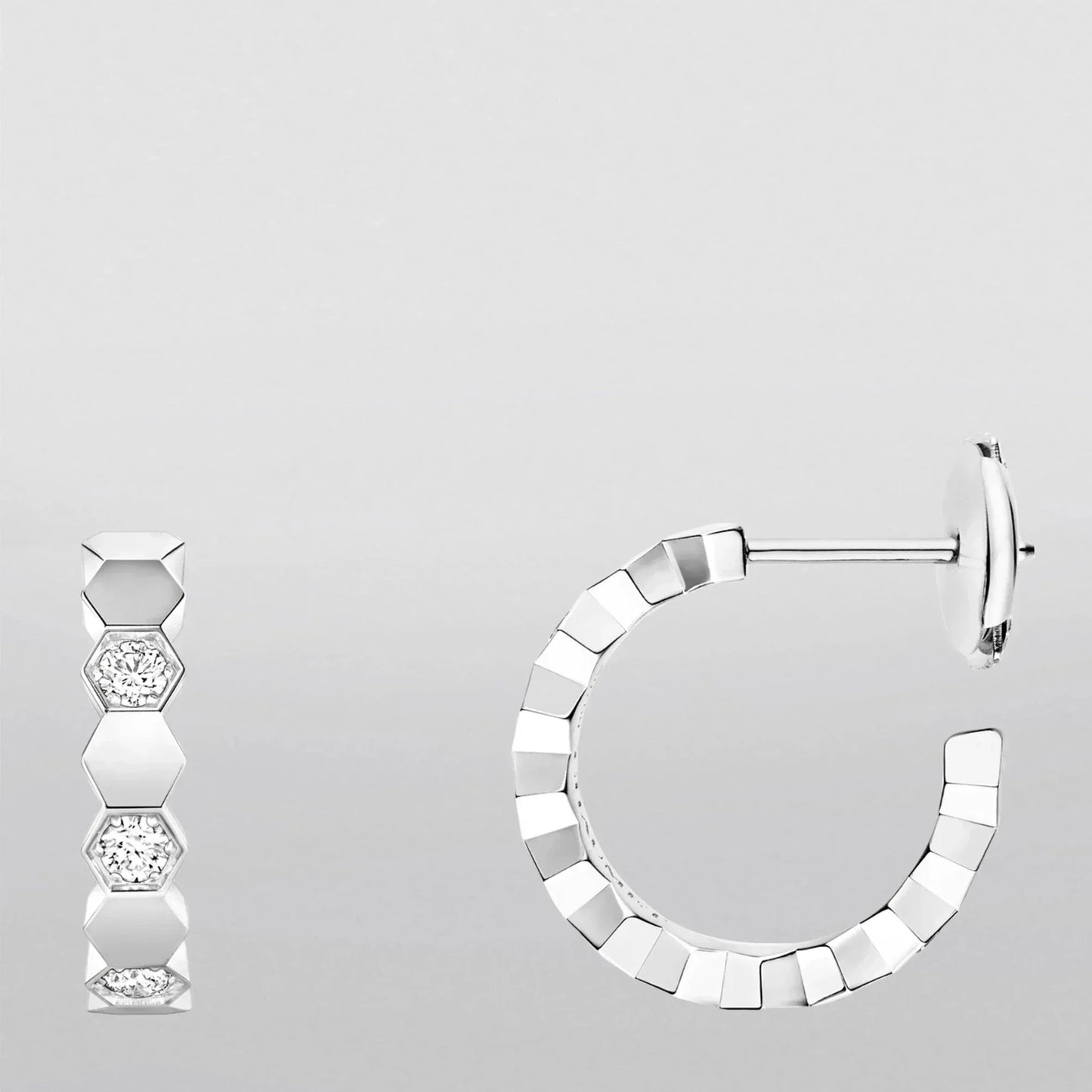 CHAUMET HONEE SILVER DIAMOND HOOP EARRINGS