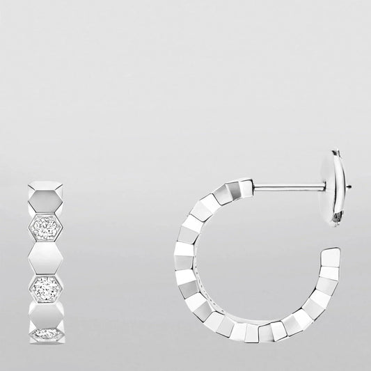 CHAUMET HONEE SILVER DIAMOND HOOP EARRINGS