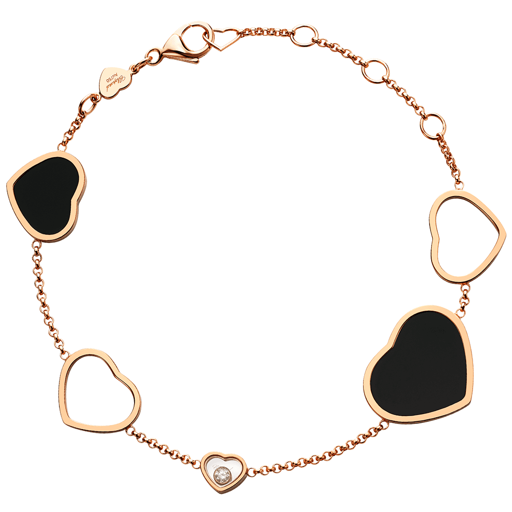 CHOPARD HAPPY HEART ONYX PINK GOLD BRACELET