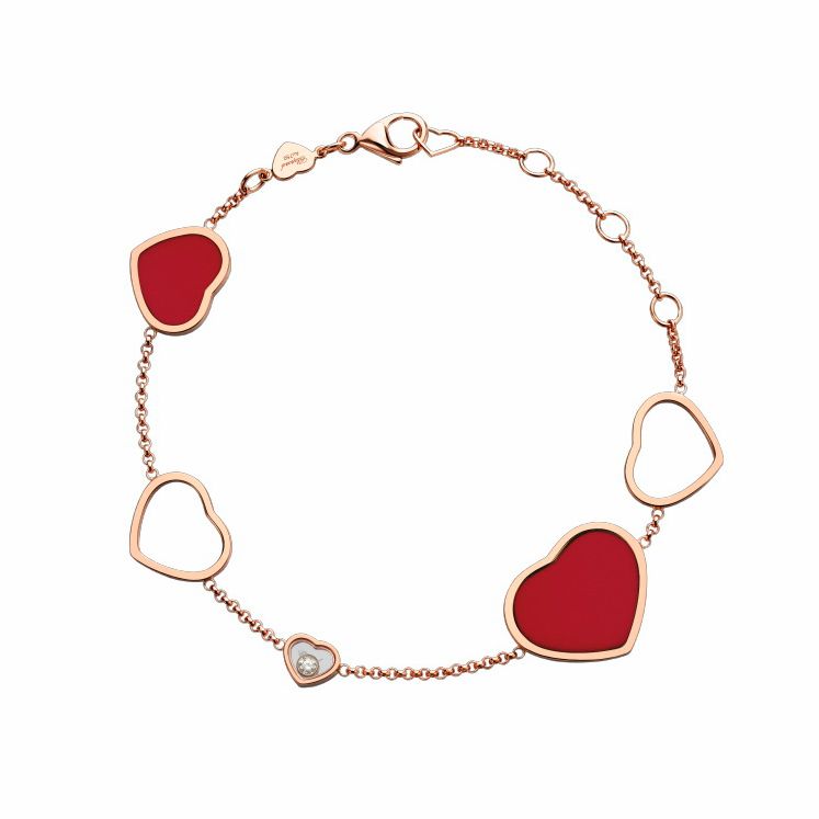 CHOPARD HAPPY HEART CARNELIAN PINK GOLD BRACELET