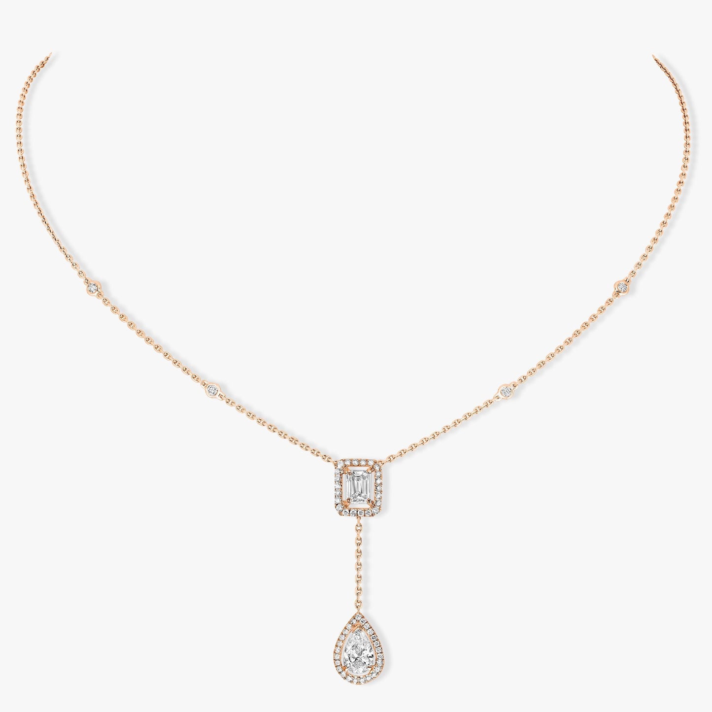 MESSIKA MY TWIN DIAMOND PINK GOLD TIE NECKLACE