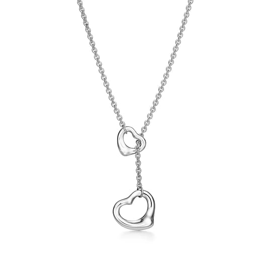 TIFFANY OPEN HEART LARIAT NECKLACE SILVER