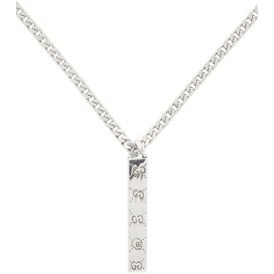 GUCCI GG STERLING SILVER GHOST BAR PENDANT
