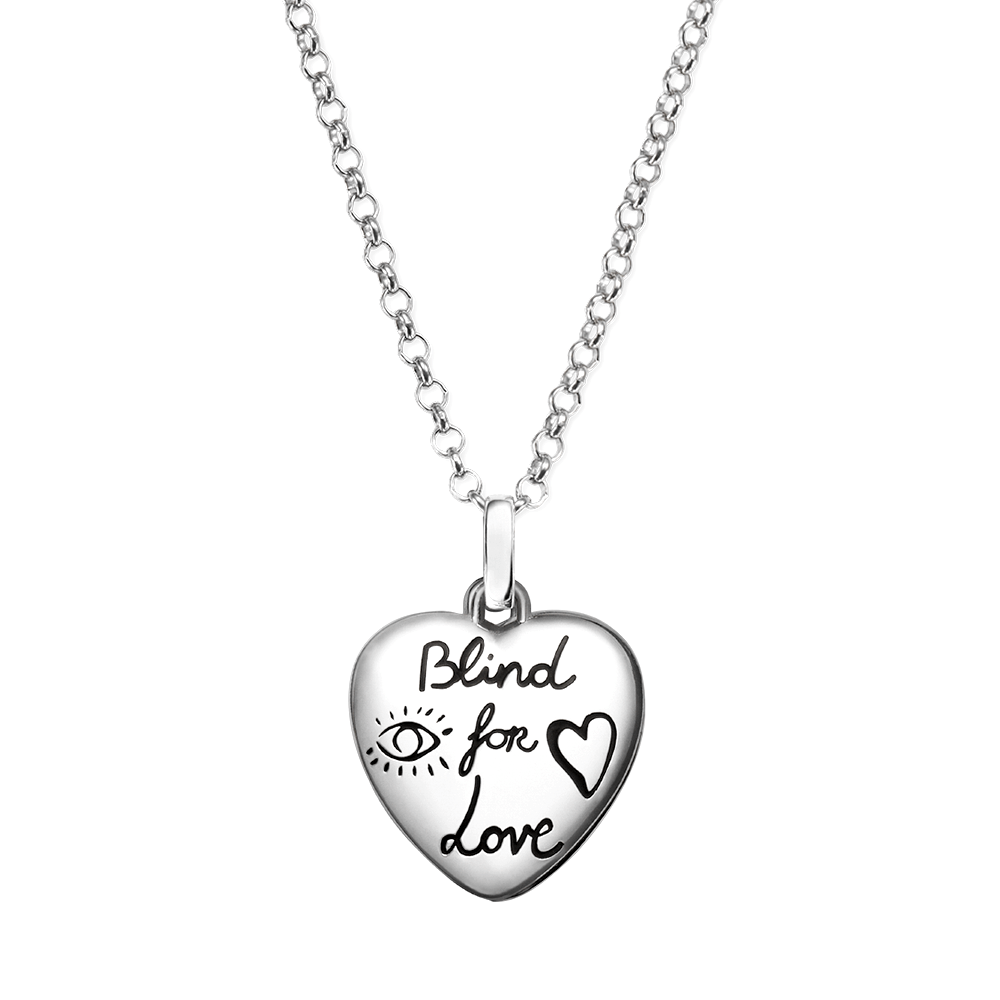 GUCCI GG BLIND FOR LOVE STERLING SILVER HEART PENDANT NECKLACE
