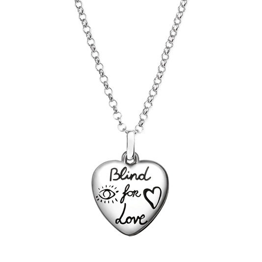 GUCCI GG BLIND FOR LOVE STERLING SILVER HEART PENDANT NECKLACE