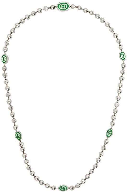 GUCCI INTERLOCKING G BOULE CHAIN NECKLACE SILVER
