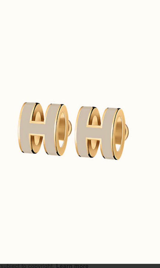 HERMES MINI POP H GOLD EARRINGS GREY