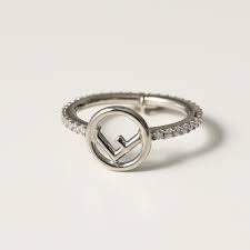 FENDI F LOGO SILVER DIAMOND RING