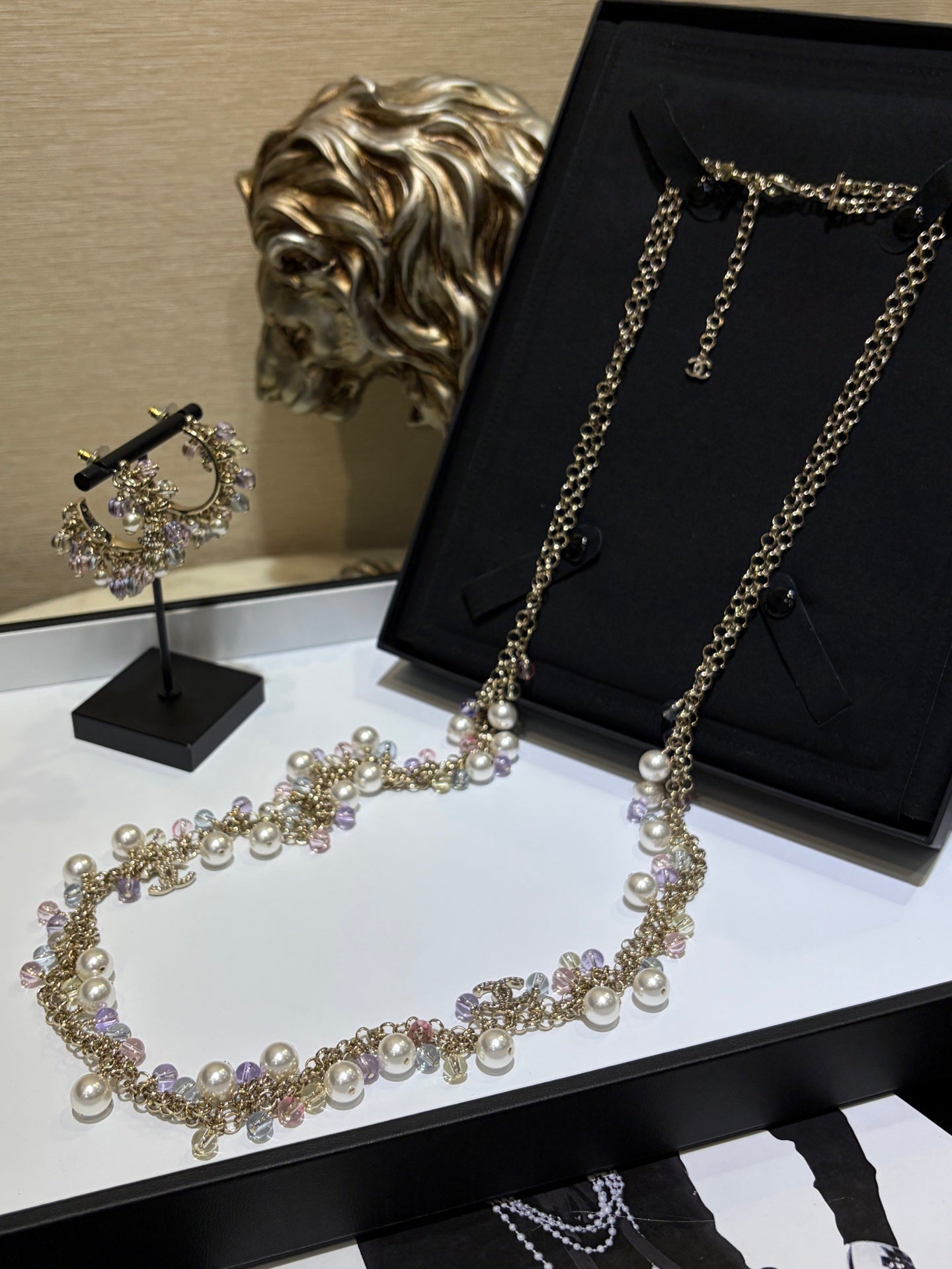 Chanel 2026 Colored Crystal Pearl Double C Long Necklace
