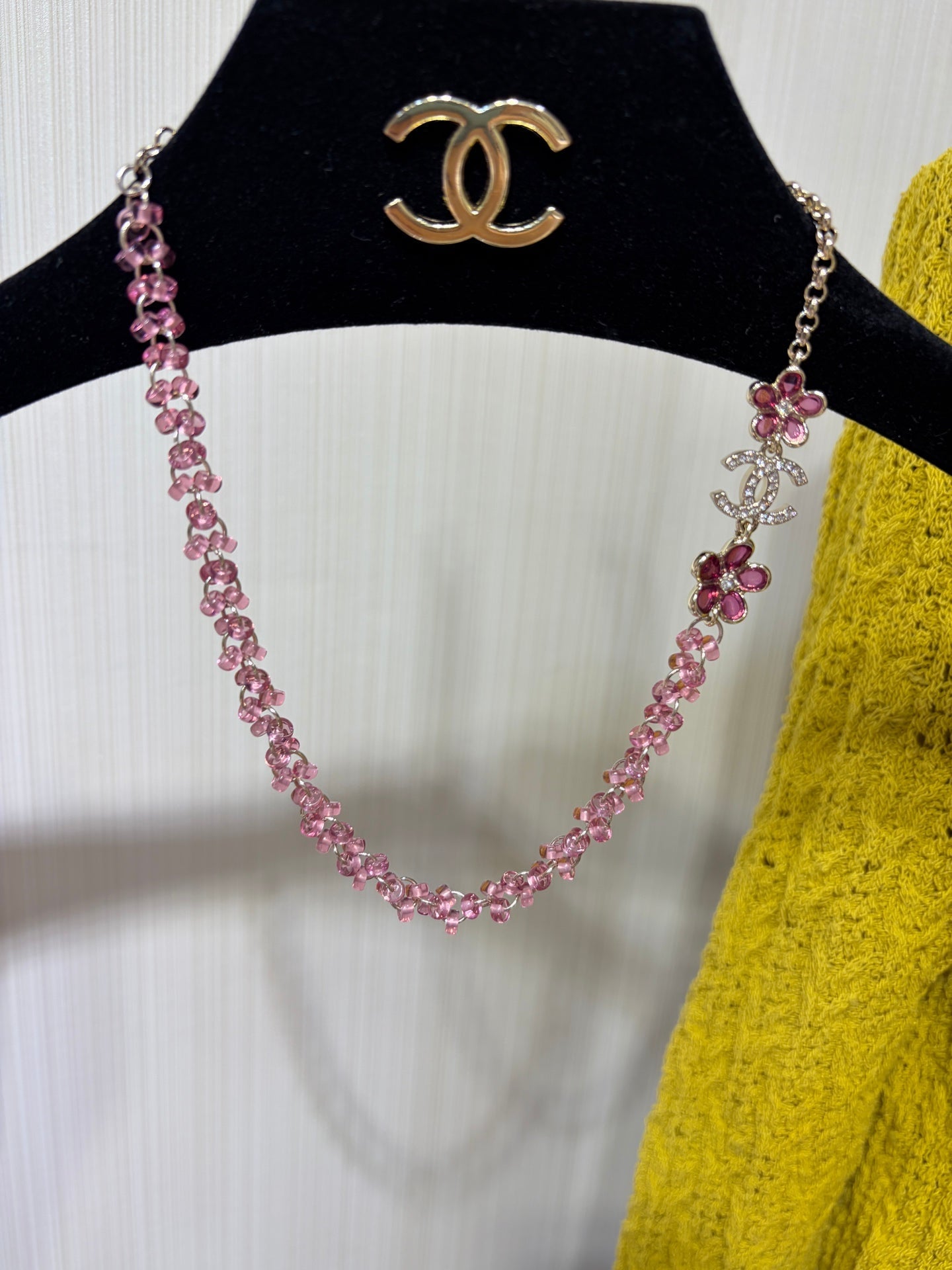 Chanel 2026 Double C Pink Acrylic Flower Beaded Necklace