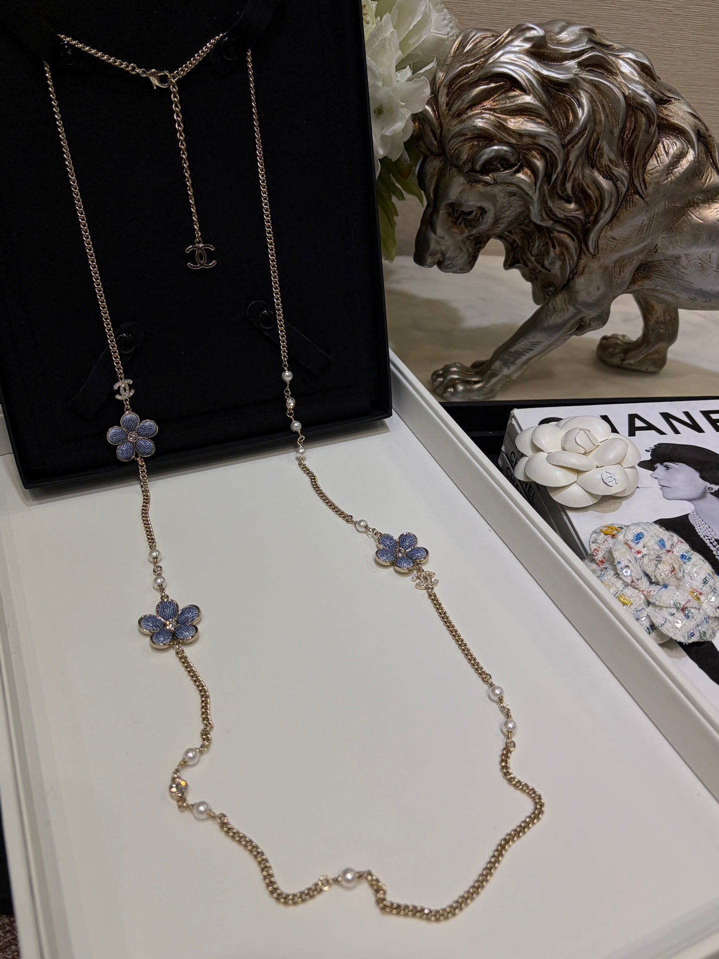 Chanel 2026 Gold Double C Denim Flower Enamel Necklace