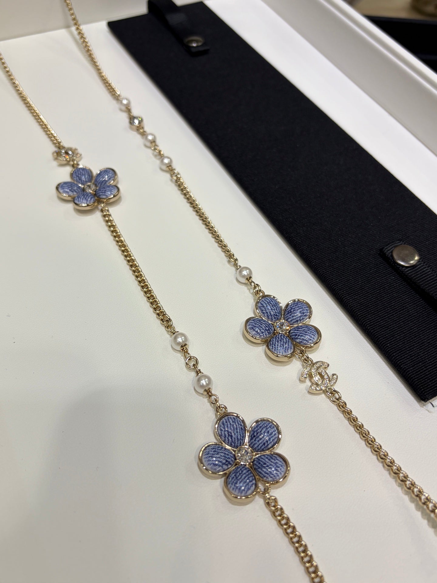 Chanel 2026 Gold Double C Denim Flower Enamel Necklace