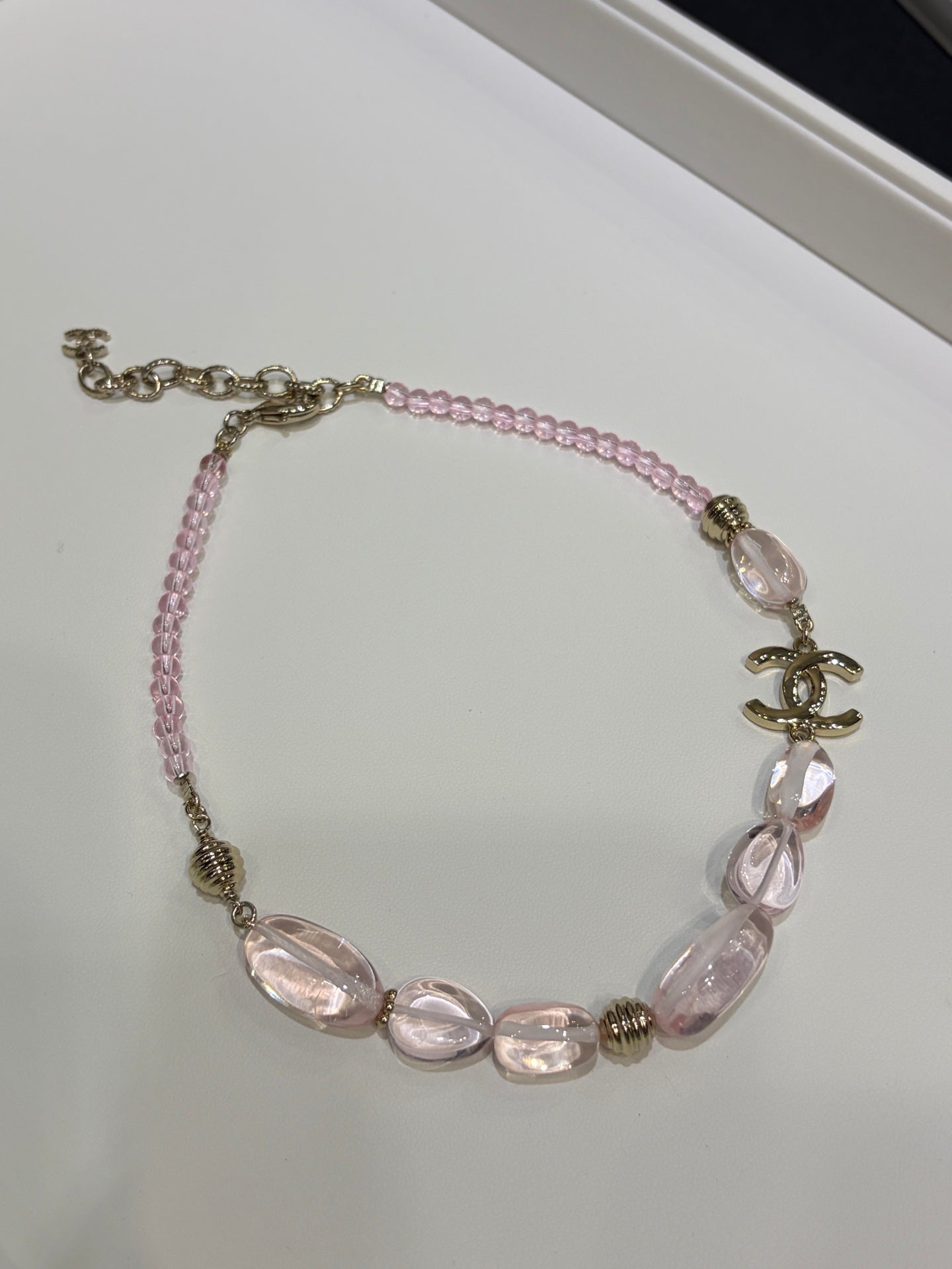 Chanel 2026 Double C Pink Acrylic Beaded Necklace