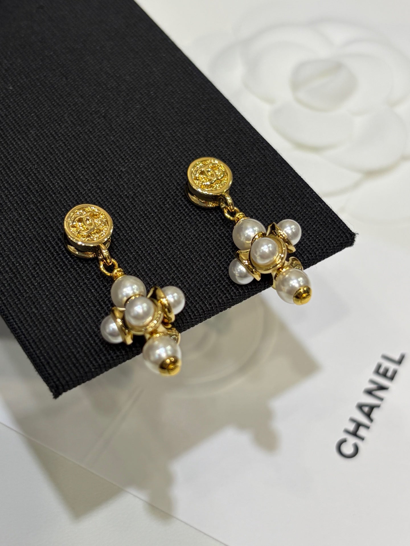 Chanel 2026 Double C Gold Bean Pearl Grape Earrings