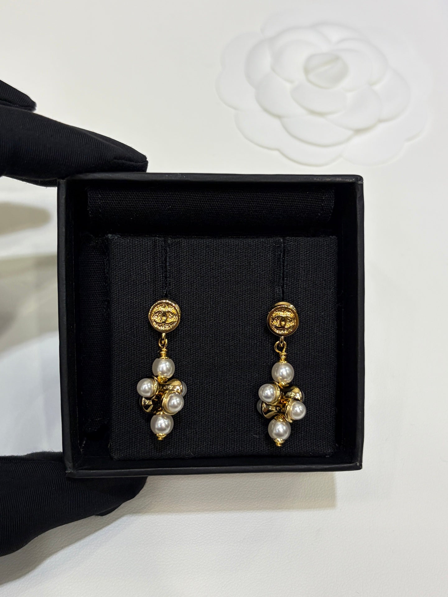Chanel 2026 Double C Gold Bean Pearl Grape Earrings