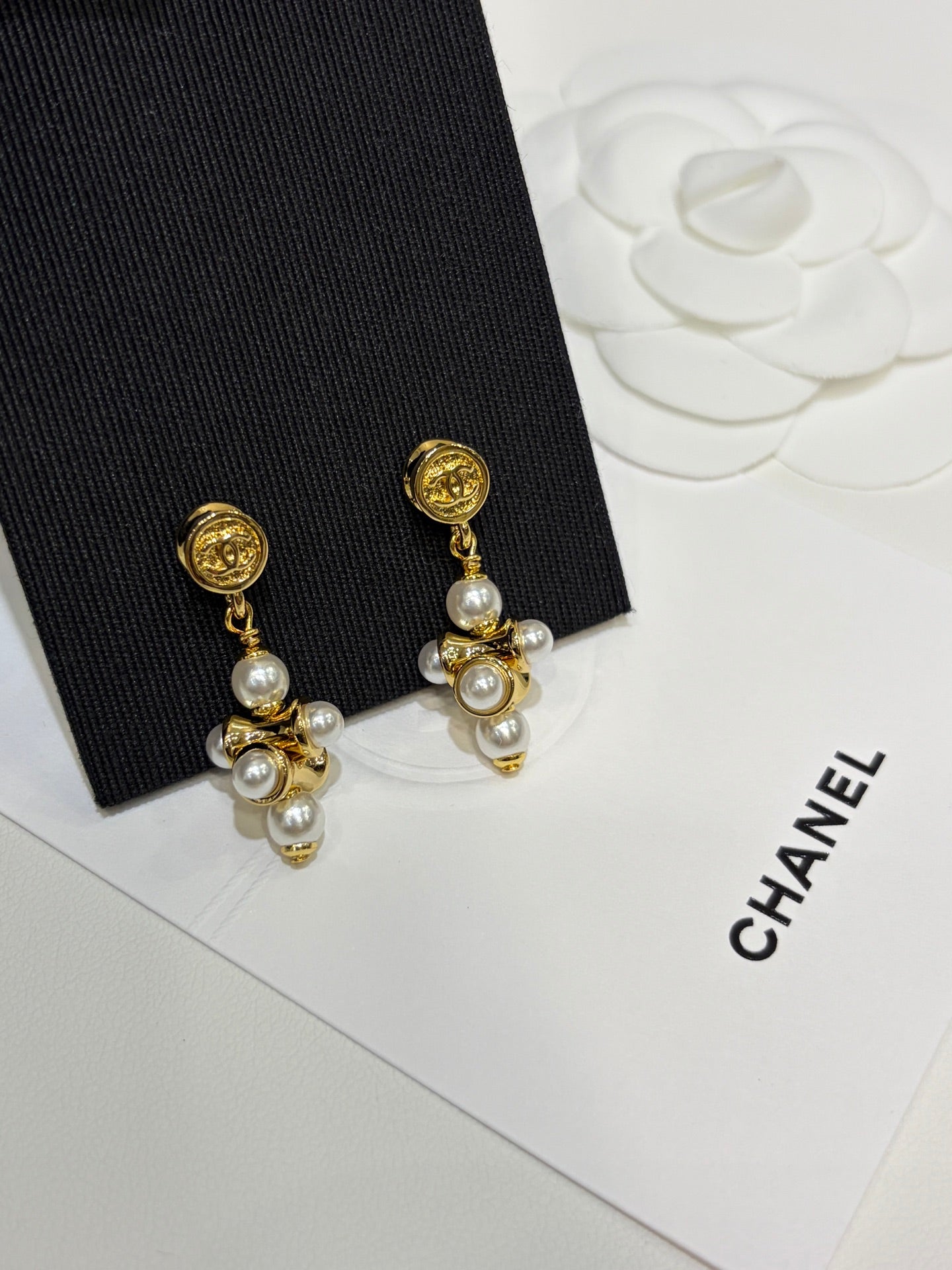 Chanel 2026 Double C Gold Bean Pearl Grape Earrings