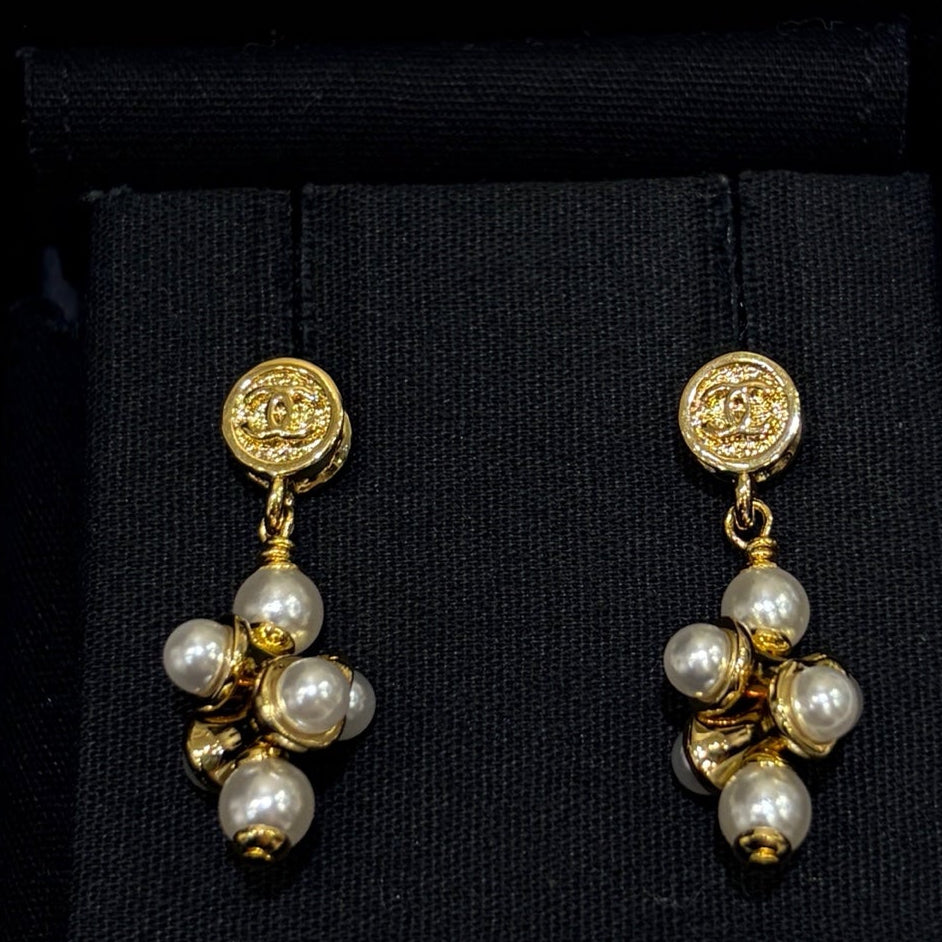 Chanel 2026 Double C Gold Bean Pearl Grape Earrings