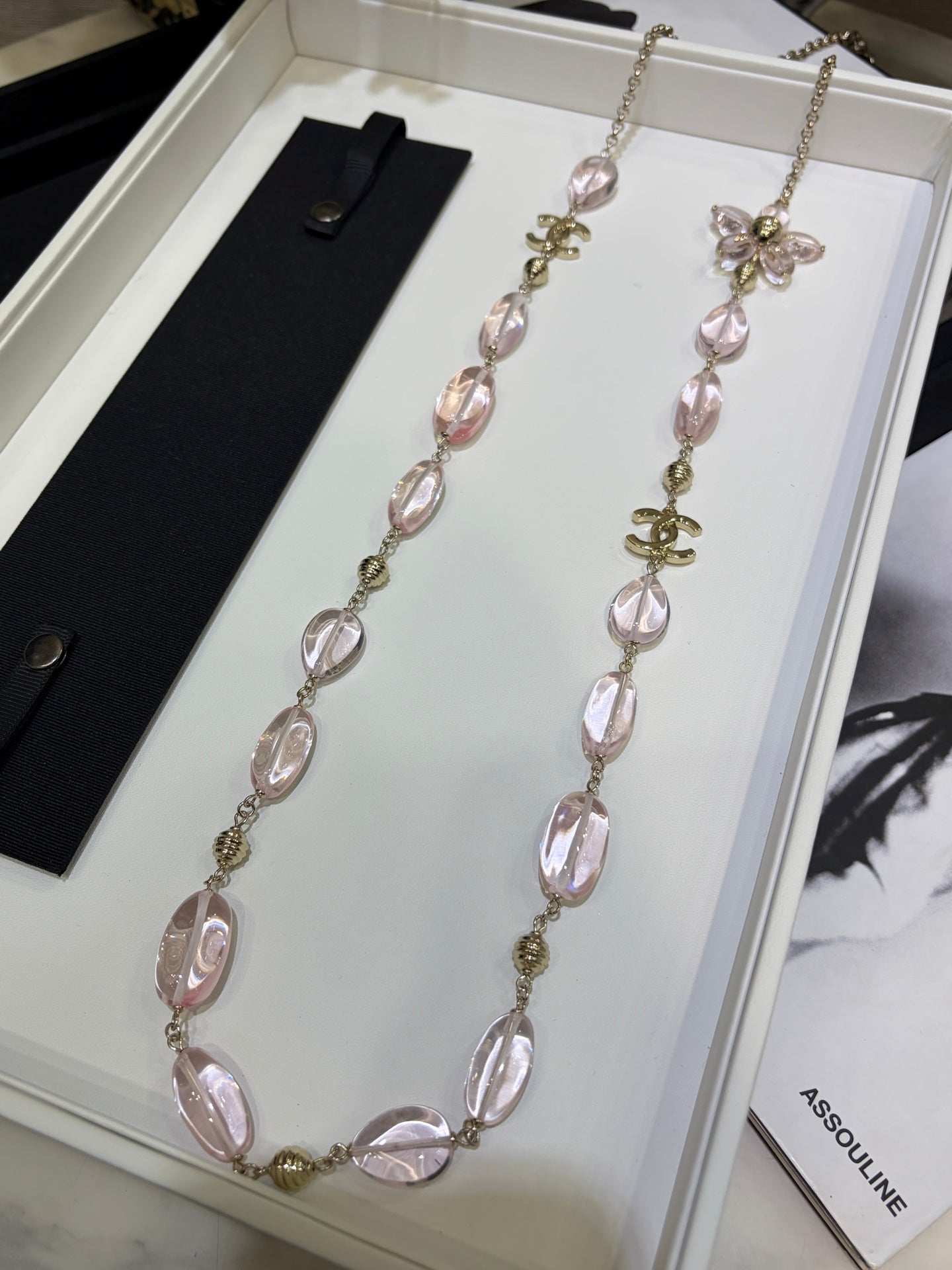 Chanel 2026 Double C Pink Floral Acrylic Beaded Necklace