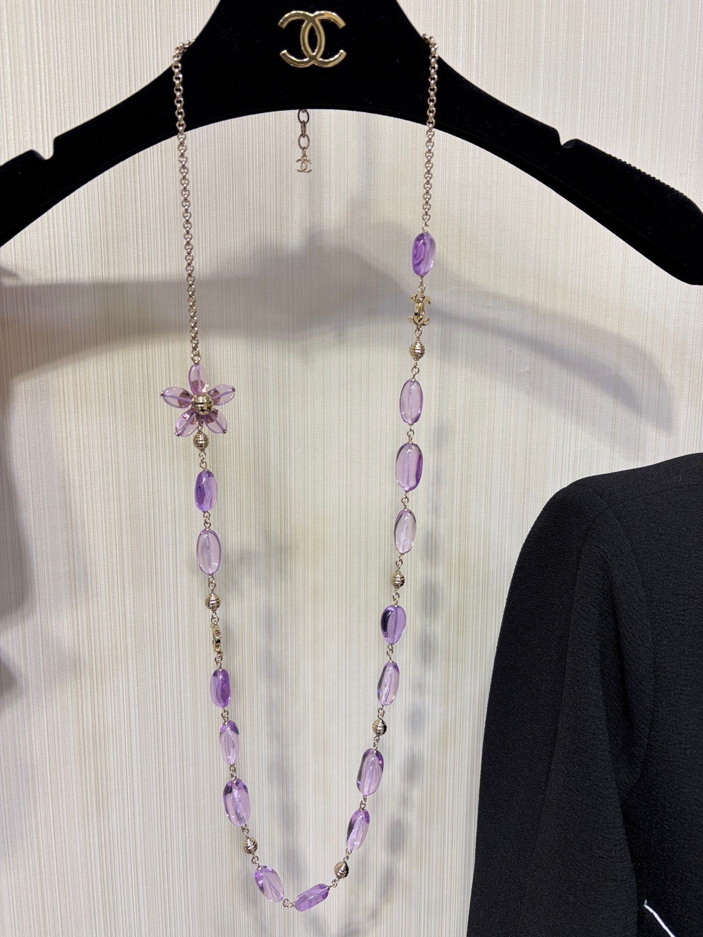 Chanel 2026 Double C Purple Floral Acrylic Beaded Necklace