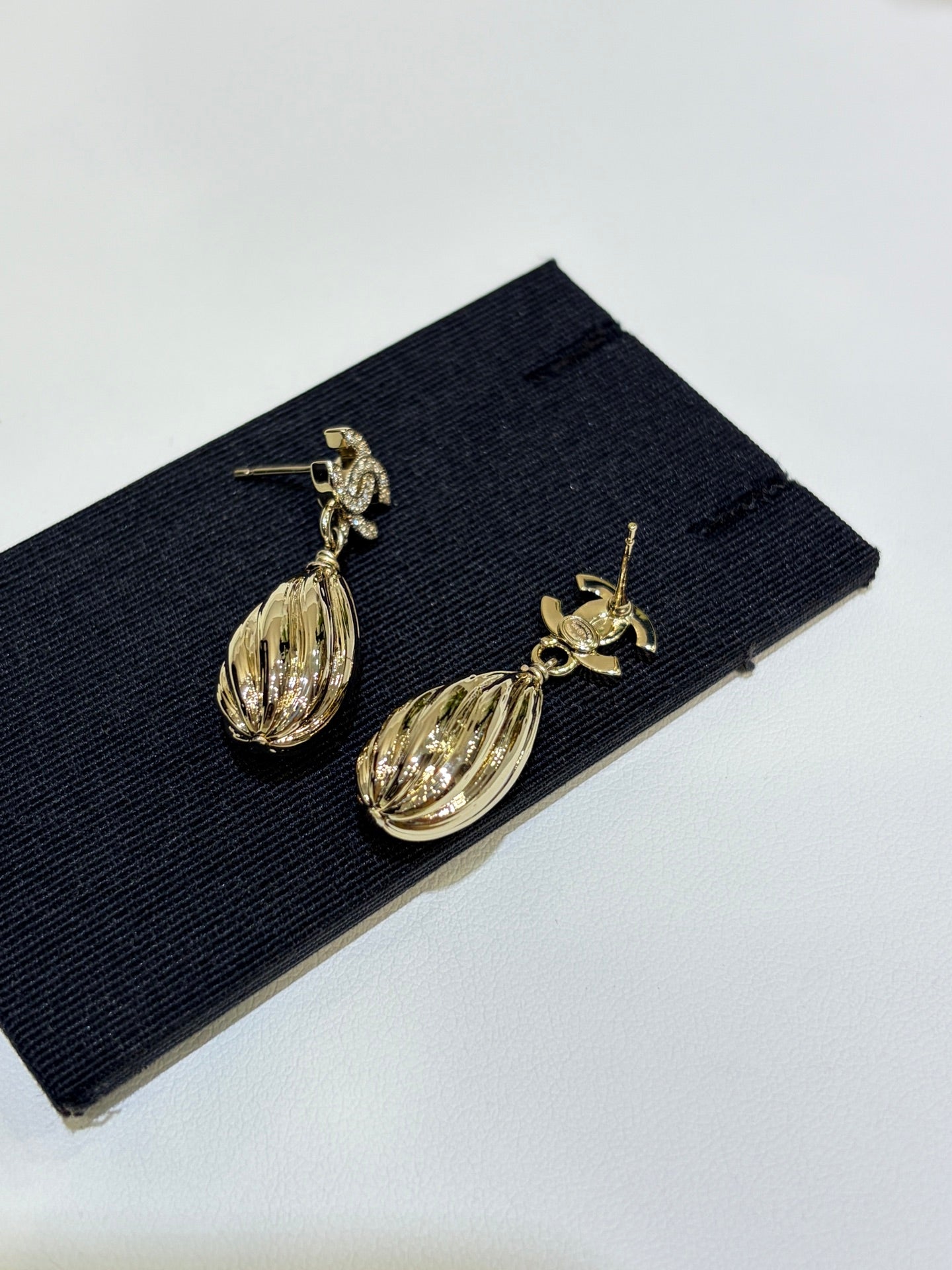 Chanel 2026 Gold Crystal Double C Metal Teardrop Earrings