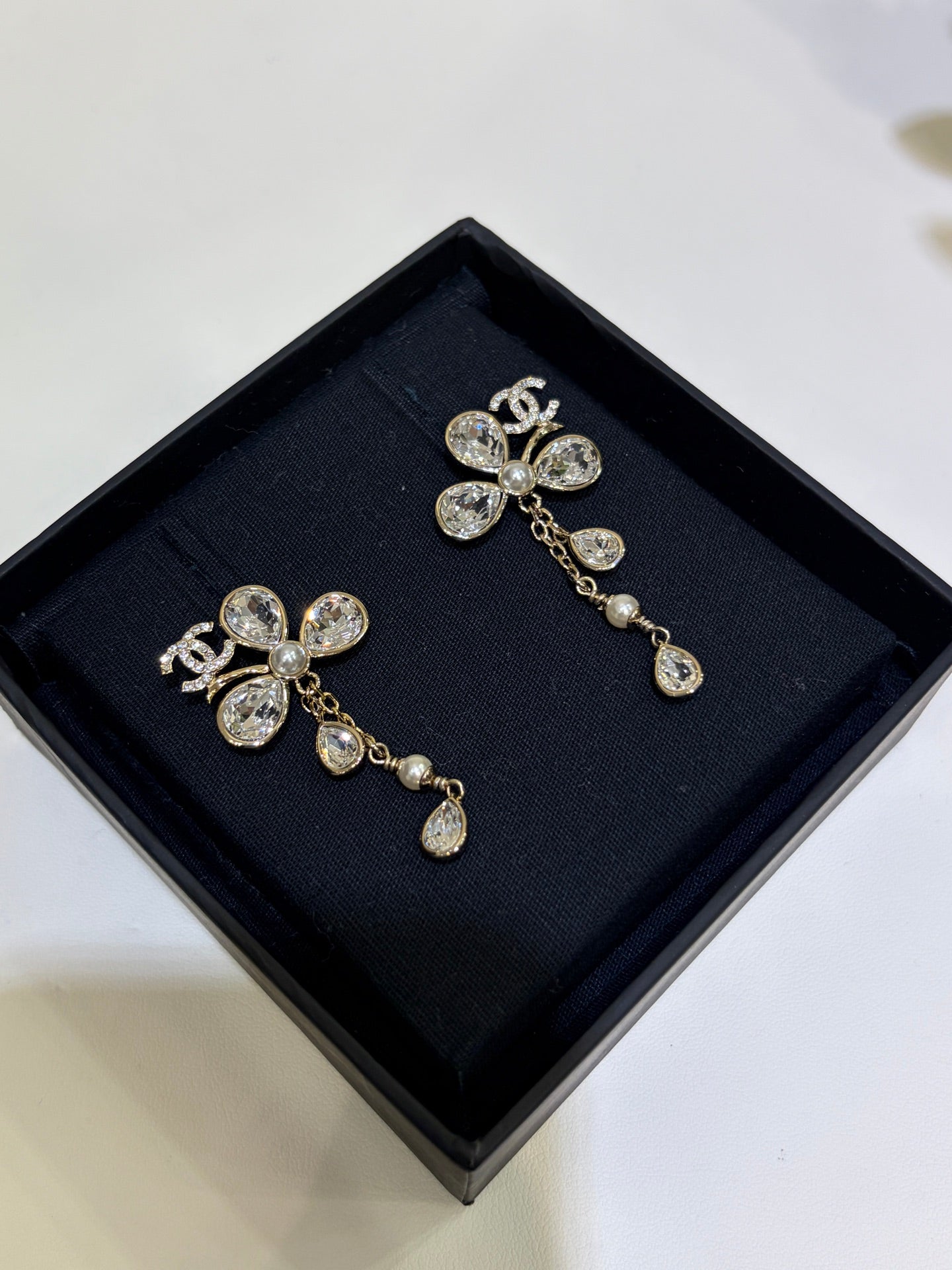 Chanel 2026 Gold Full Diamond Double C Lucky Clover Crystal Earrings