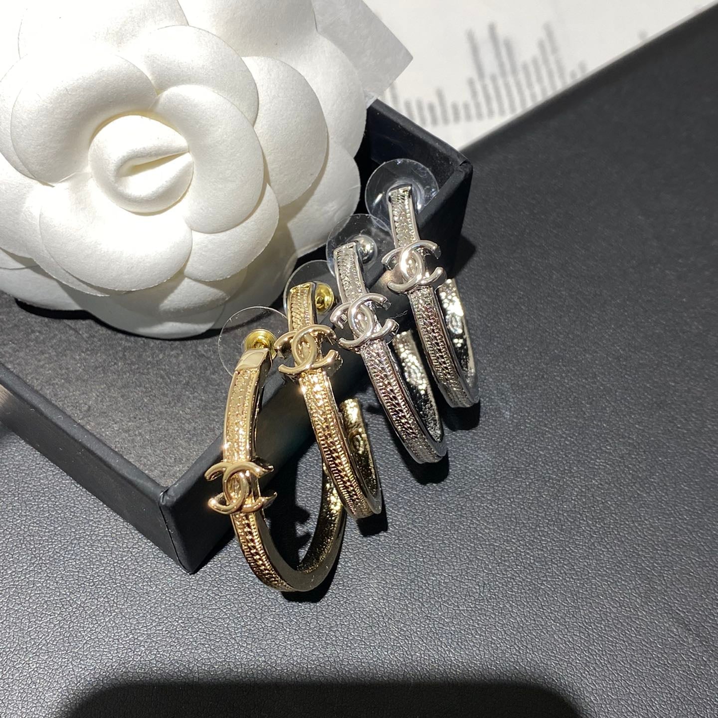 Chanel Double C Snake Bone Circular Hoop Earrings