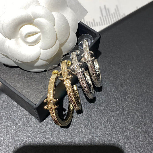 Chanel Double C Snake Bone Circular Hoop Earrings