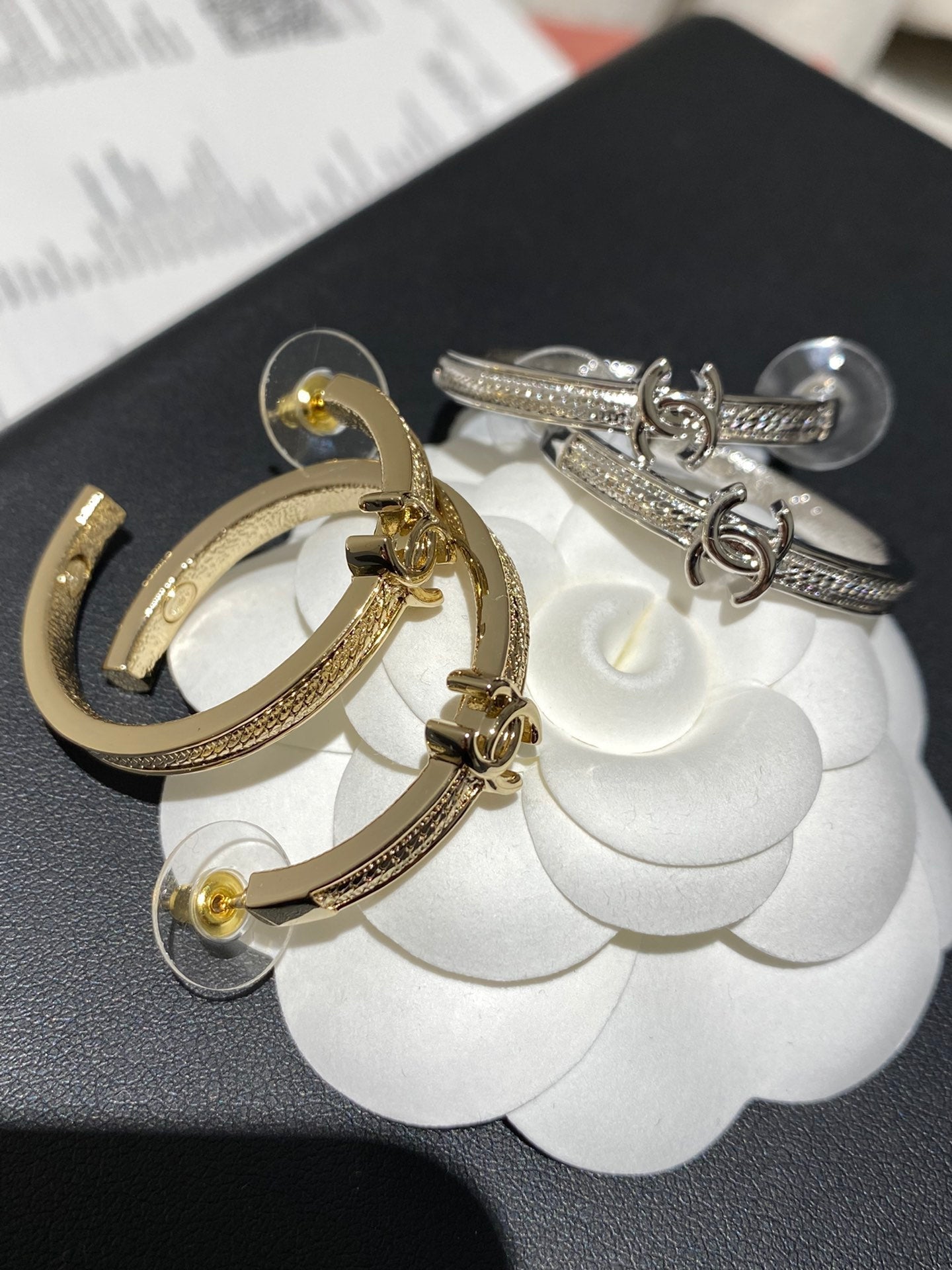 Chanel Double C Snake Bone Circular Hoop Earrings